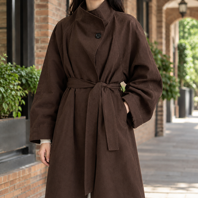 Asymmetric Stand-Collar Longline Overcoat