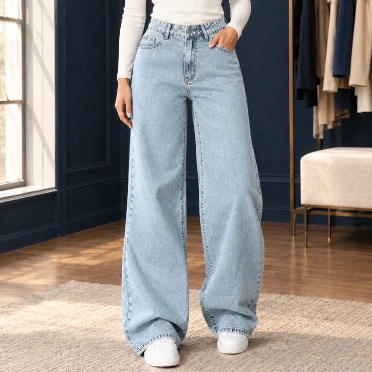 Women’s High-Rise Relaxed Wide-Leg Pants with Curved Pockets