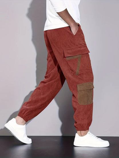 Men’s Cotton Corduroy Cargo Joggers with Adjustable Back Strap