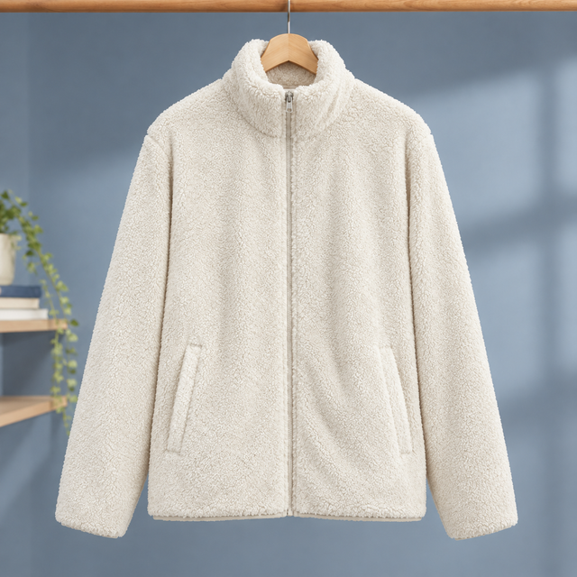 Women’s Plush Textured Zip Jacket with Stand Collar