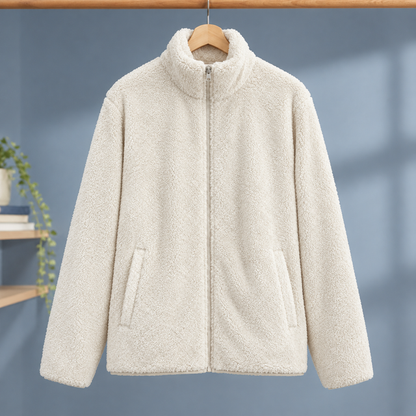 Women’s Plush Textured Zip Jacket with Stand Collar