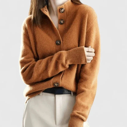 Women’s Relaxed Collared Knit Button-Front Cardigan with Long Sleeves