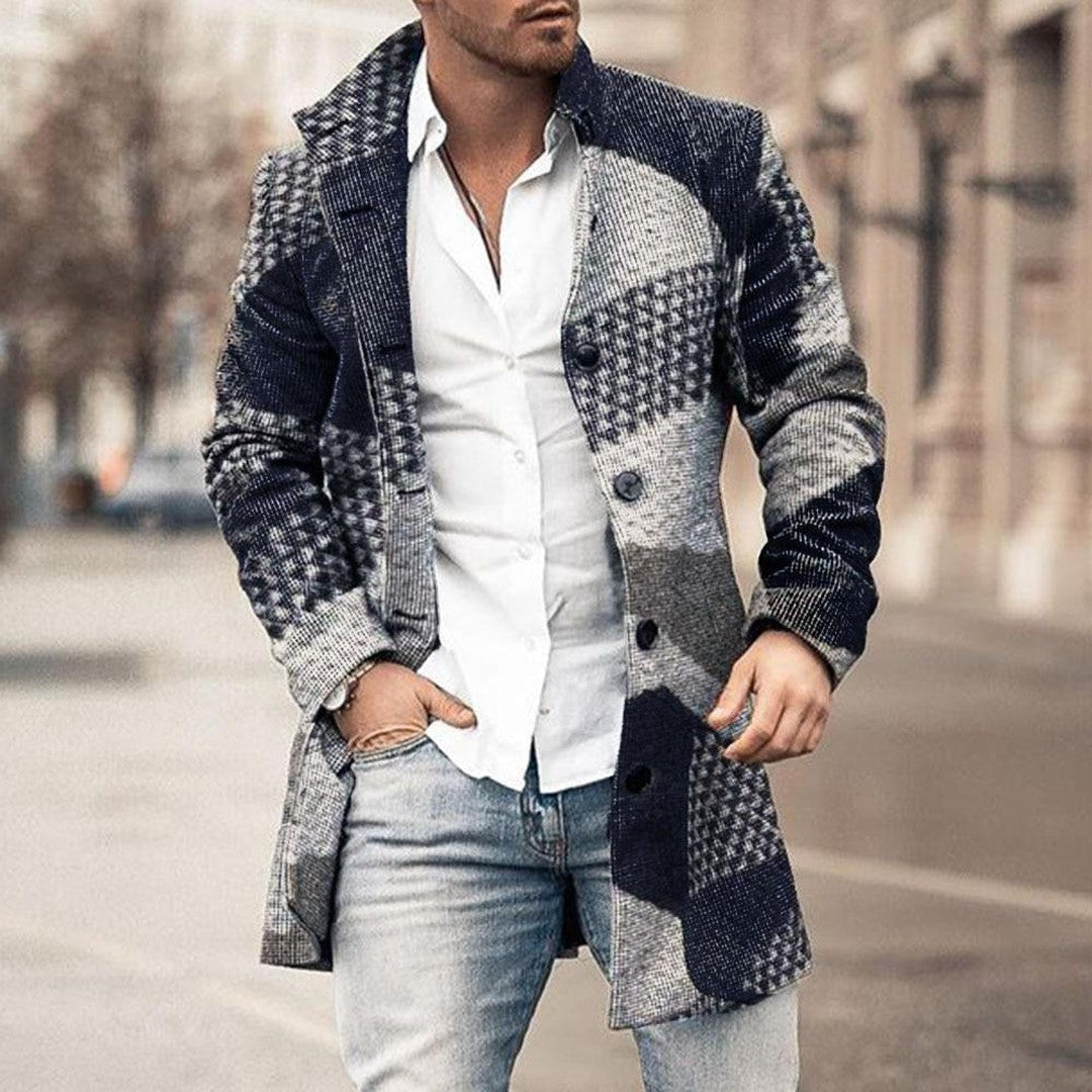 Men’s Mid-Length Classic Notch-Lapel Button Coat