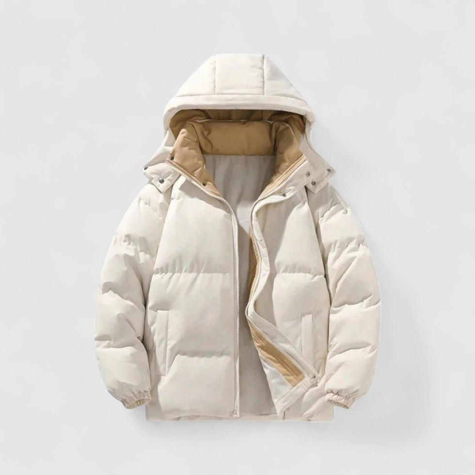 Men’s Quilted Hooded Puffer Jacket with Full-Zip Closure