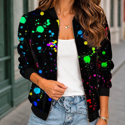 Women’s Bold Printed Ribbed Trim Zip Jacket