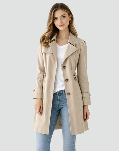 Women’s Mid-Length Tailored Trench Coat with Classic Lapels