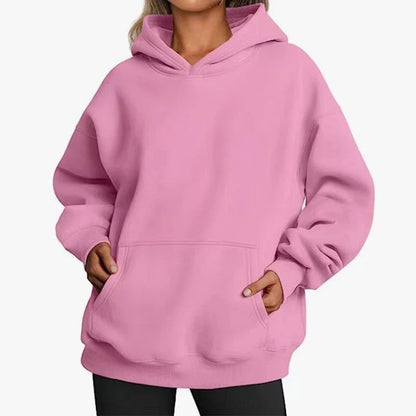 Women’s Oversized Brushed Hooded Pullover with Kangaroo Pocket