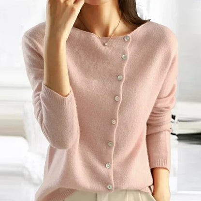 Women’s Draped Asymmetric V-Neck Knit Cardigan with Diagonal Button Front