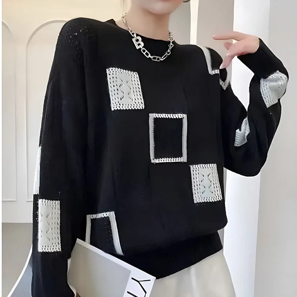 Women’s Printed Relaxed Crew Neck Knit Sweater