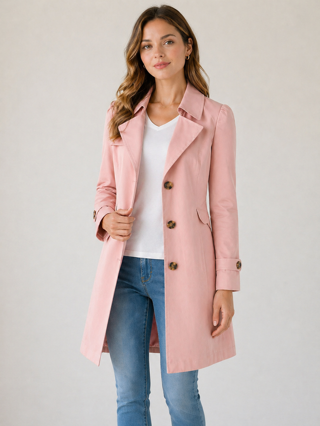 Women’s Short Tailored Cotton Blend Trench Jacket