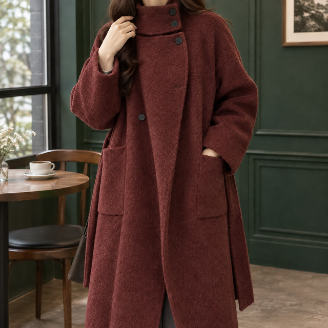 Women’s Longline Cashmere Wool Belted Coat