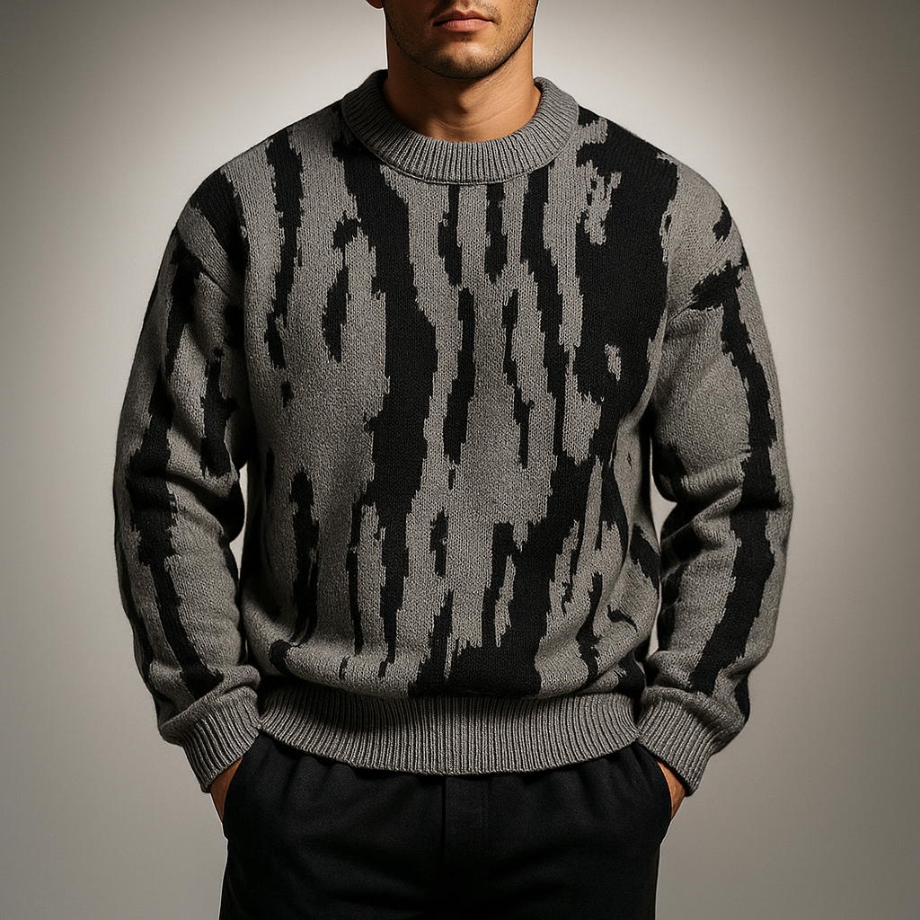 Men’s Textured Vertical Pattern Crewneck Sweater