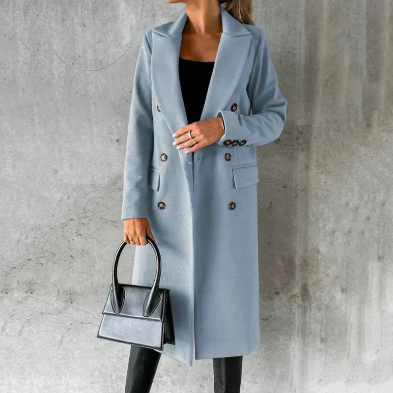 Women's Fitted Wool-Blend Winter Coat with Button Detail