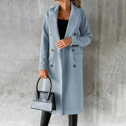 Women's Fitted Wool-Blend Winter Coat with Button Detail