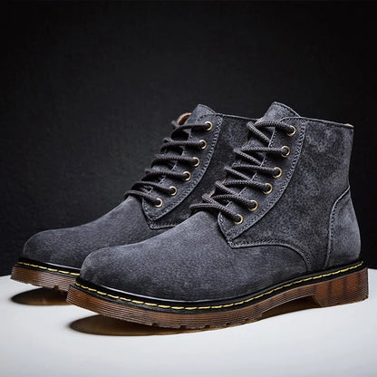 Men’s Genuine Suede Lace-Up Ankle Boots with Lug Sole