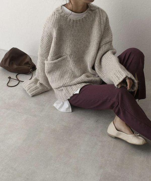 Women’s Chunky Knit Oversized Sweater with Side Pocket