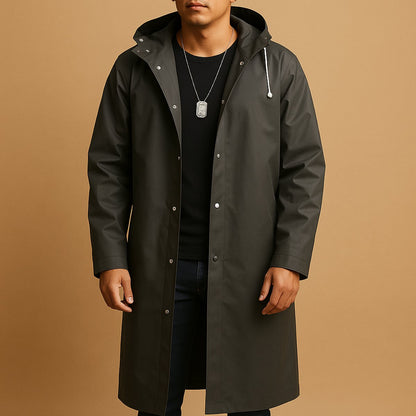 Men’s Knee-Length Hooded Waterproof Rain Coat