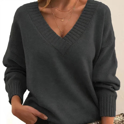 Women’s Cashmere Deep V-Neck Relaxed Sweater with Balloon Sleeves