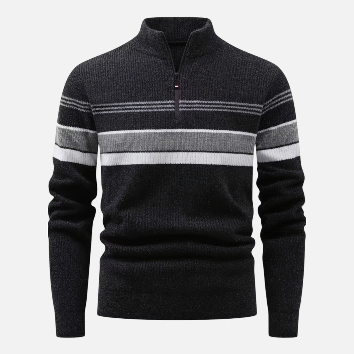 Men’s Striped Half-Zip Stand Collar Knit Sweater