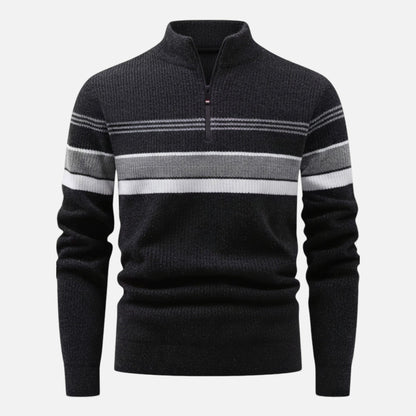 Men’s Striped Half-Zip Stand Collar Knit Sweater