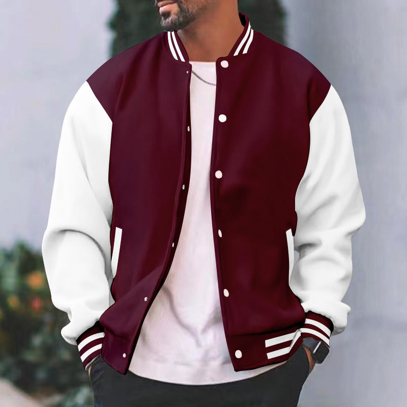 Men’s Color-Block Snap-Front Varsity Jacket
