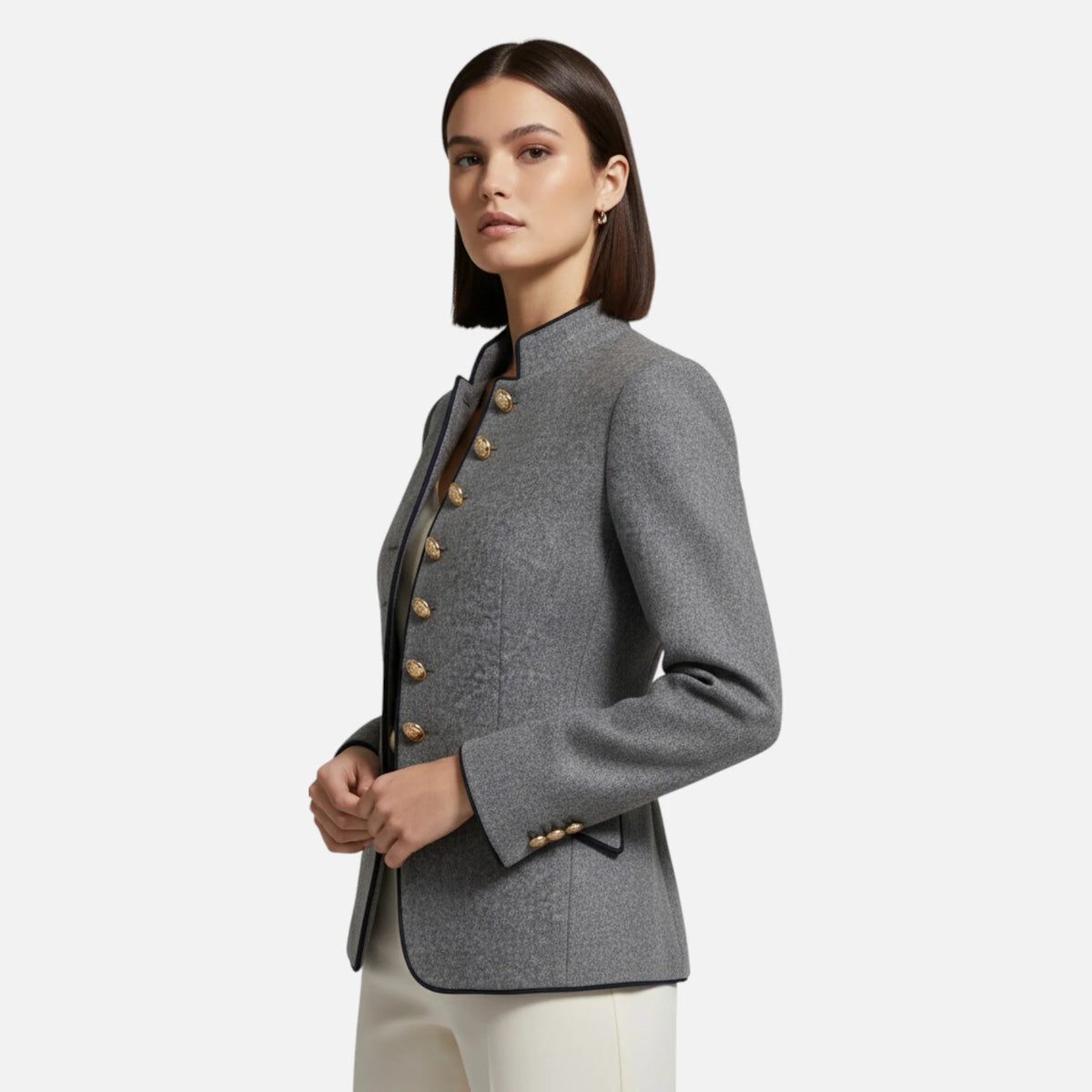 Women’s Double-Breasted Tailored Blazer with Structured Wool-Style Finish
