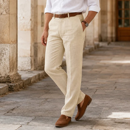 Men’s Relaxed Straight-Leg Linen Trousers with Belt Loops