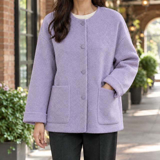 Women’s Relaxed Wool Button-Front Short Jacket