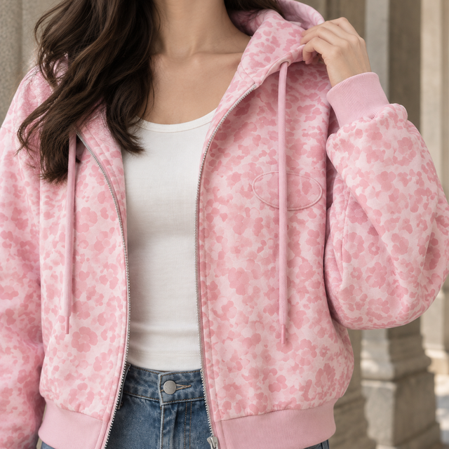 Tonal Leopard Print Cropped Hooded Zip Jacket