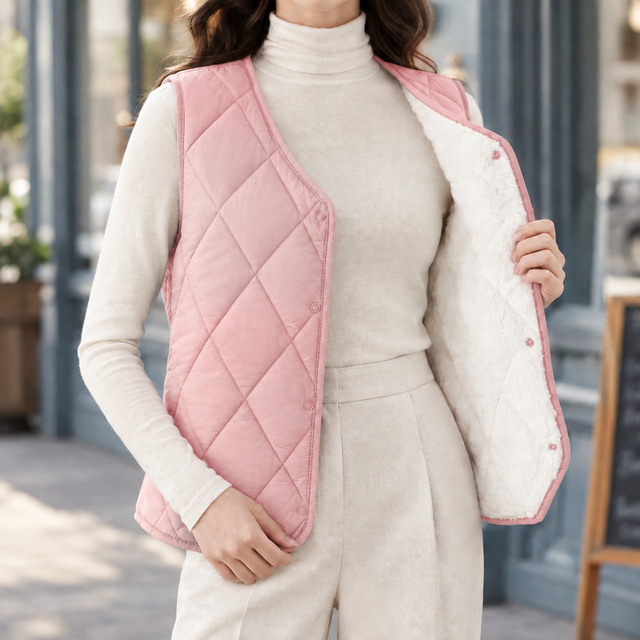 Women’s Diamond Quilted Plush-Lined Snap Vest