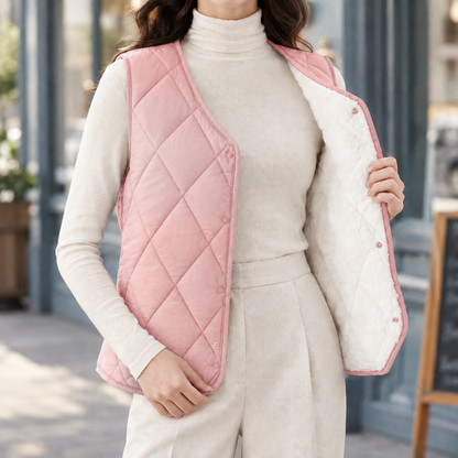 Women’s Diamond Quilted Plush-Lined Snap Vest