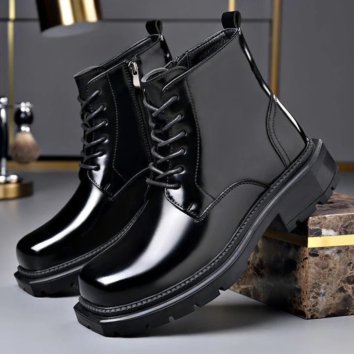 Men’s Leather Lace-Up Ankle Boots with Chunky Lug Sole