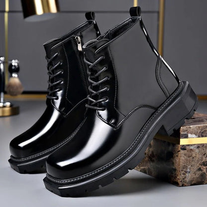 Men’s Leather Lace-Up Ankle Boots with Chunky Lug Sole