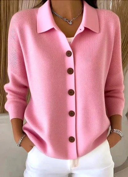 Women’s Ribbed Knit Collared Button-Front Cardigan