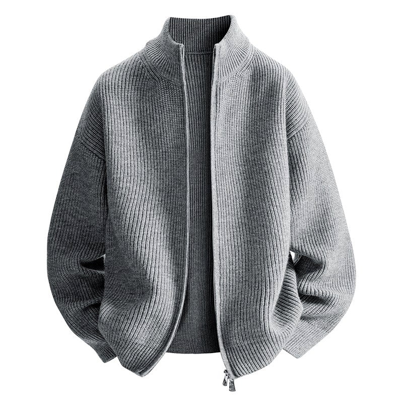 Men’s Ribbed Knit Stand-Collar Zip Jacket