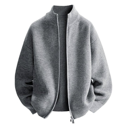 Men’s Ribbed Knit Stand-Collar Zip Jacket