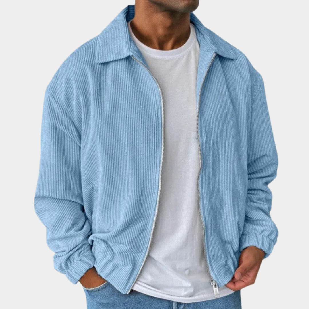 Men’s Textured Relaxed-Fit Full-Zip Collared Jacket