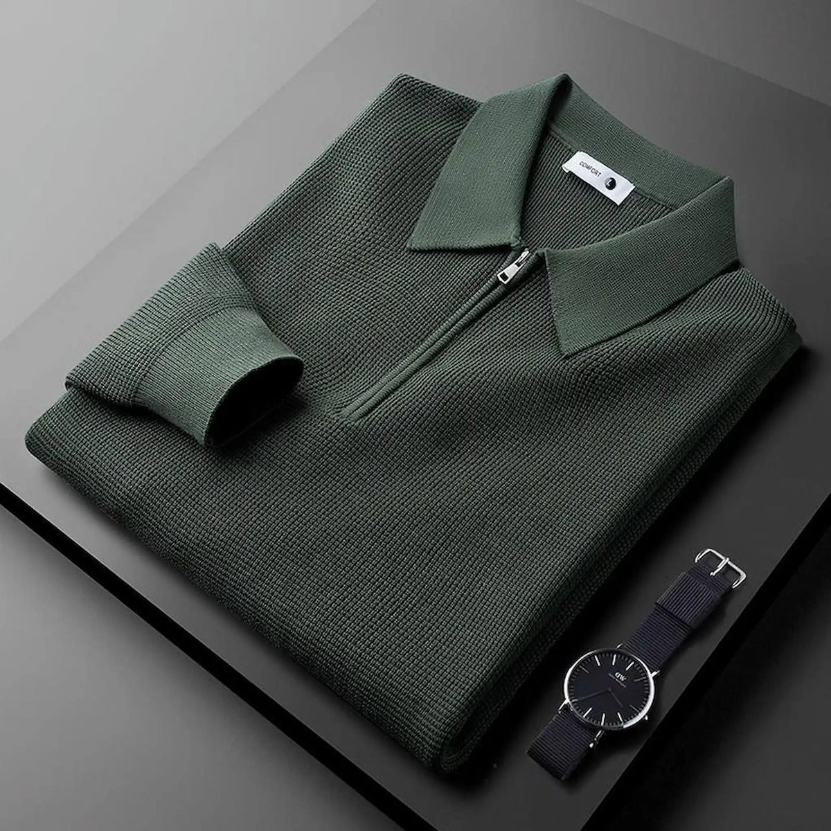 Men’s Textured Waffle-Knit Quarter-Zip Pullover