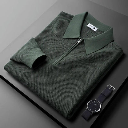 Men’s Textured Waffle-Knit Quarter-Zip Pullover