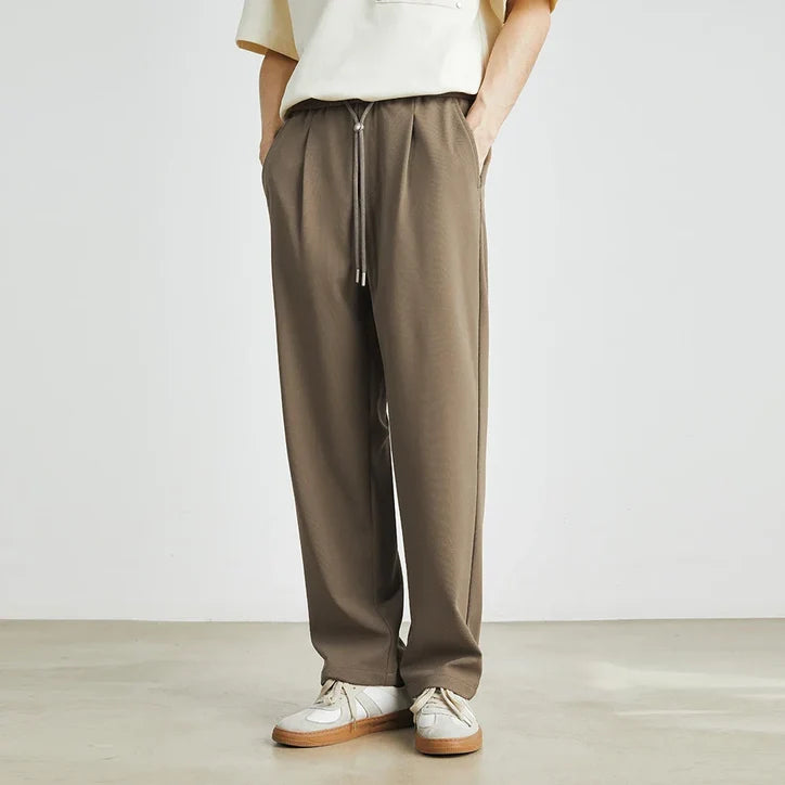 Men’s Straight-Leg Cotton-Blend Trousers with Drawcord Waist