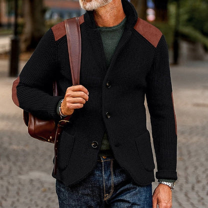 Men’s Textured Stand-Collar Button-Front Knit Cardigan