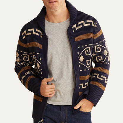Men’s Patterned Jacquard Shawl Collar Cardigan