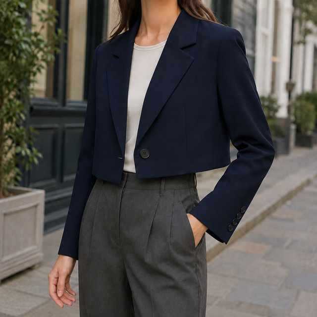 Women’s Cropped Relaxed Blazer with Wide Lapels