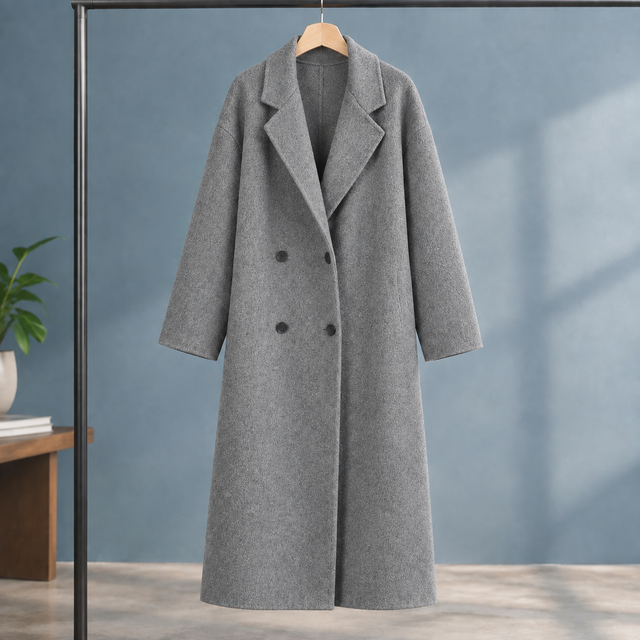 Women’s Longline Cashmere Wool Double-Breasted Coat