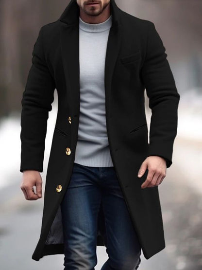 Men’s Refined Long Button-Front Tailored Coat