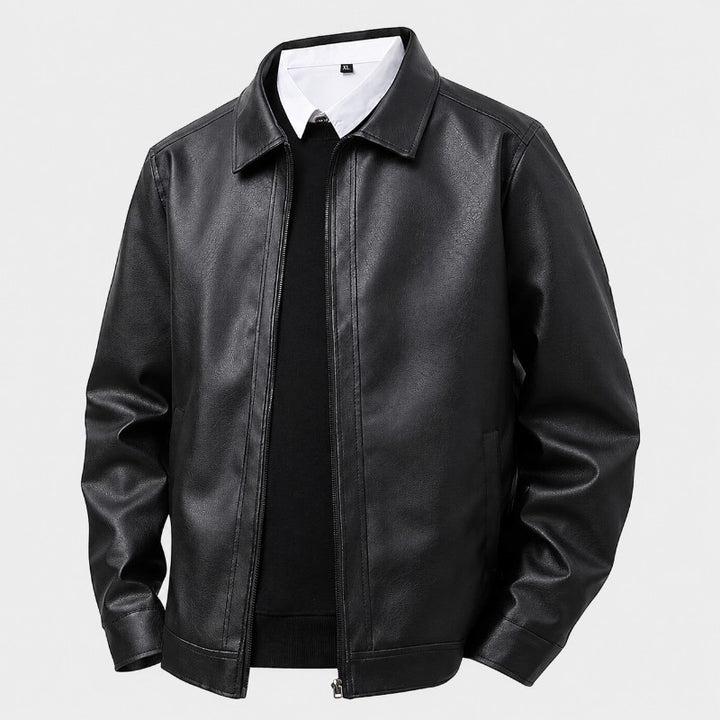 Men’s Genuine Leather Zip-Front Shirt Collar Jacket