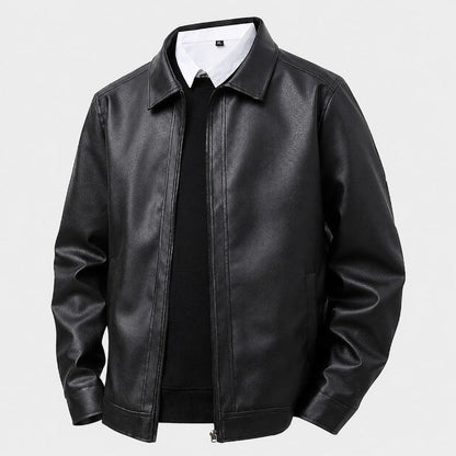 Men’s Genuine Leather Zip-Front Shirt Collar Jacket