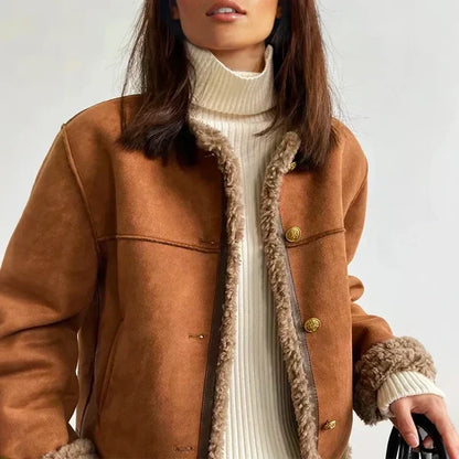 Women’s Genuine Sheepskin Jacket with Structured Transitional Style
