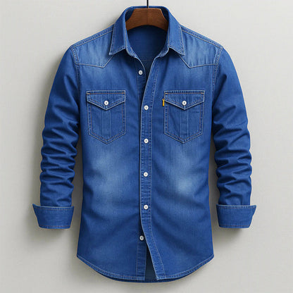 Men’s Rugged Dual-Pocket Denim Button-Up Shirt