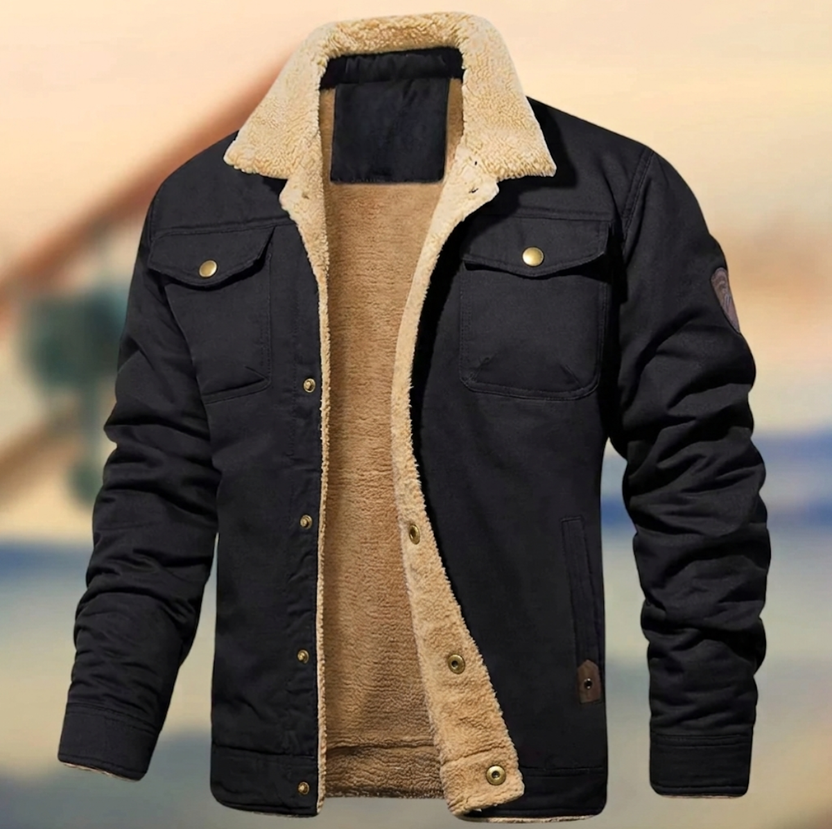 Men’s Sherpa-Lined Button-Up Jacket with Chest Pockets